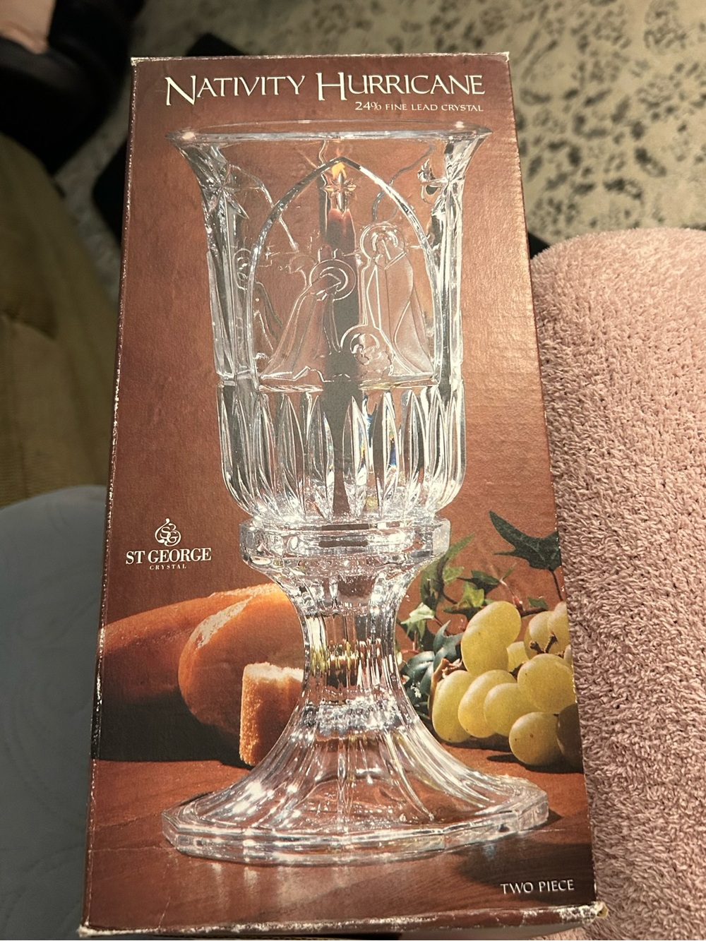 George Clear Crystal Nativity Hurricane Candle Holder